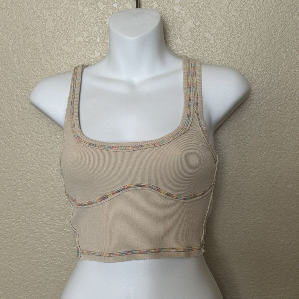 urban outfitters top Out From Under Cropped Tank Top Rainbow Seams Small Tan‎